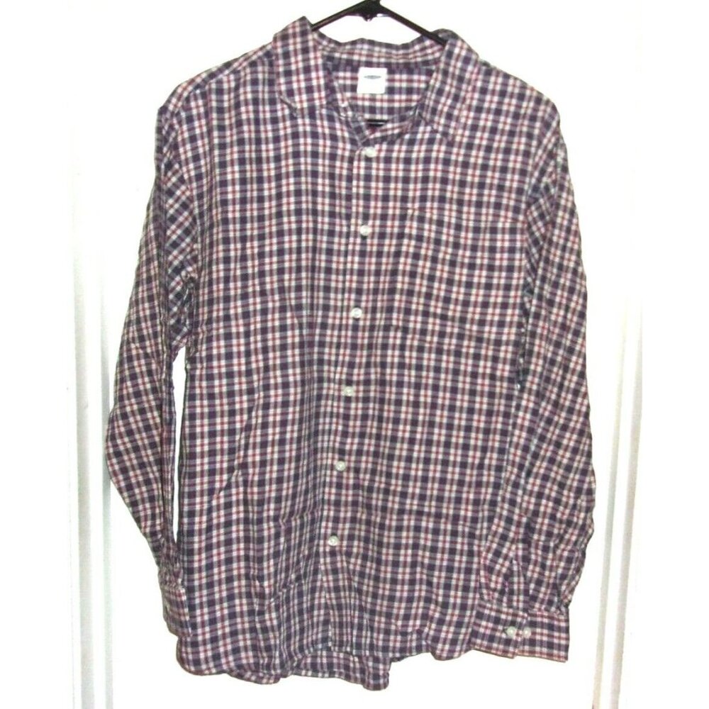 Old Navy Red White Blue Plaid Long Sleeve Button Front Top Shirt Boys 16 New
